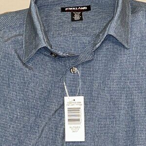 KIRKLAND MEN'S PERFORMANCE NON IRON SPORTSHIRT(TEAL BLUE 17-17.5 36/37)NWT